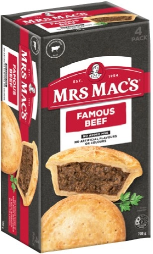 Mrs Mac's Pies or Giant Sausage Rolls 4 Pack Selected Varieties