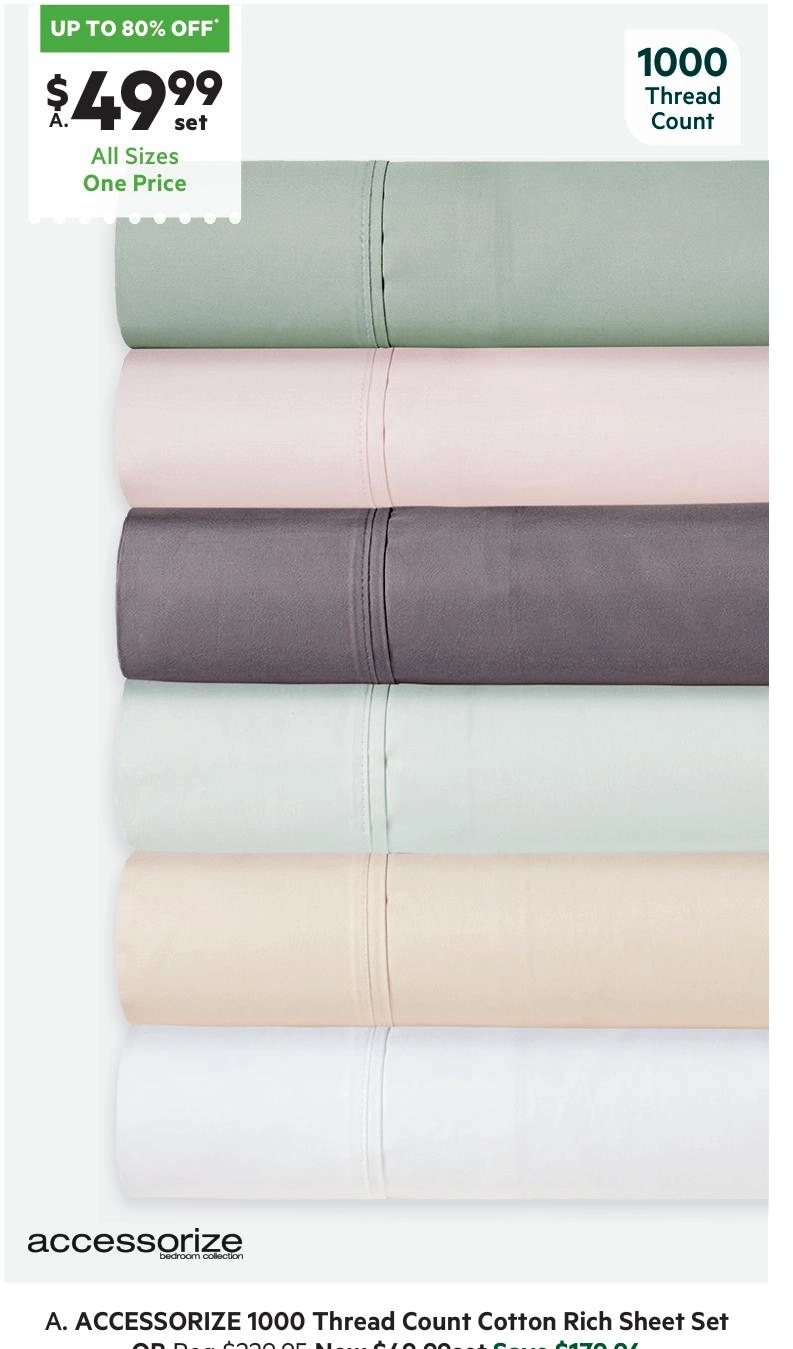 Accessorize 1000 Thread Count Cotton Rich Sheet Set