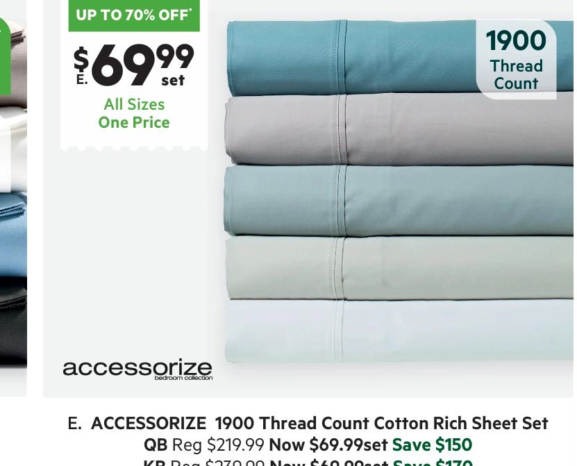 Accessorize 1900 Thread Count Cotton Rich Sheet Set