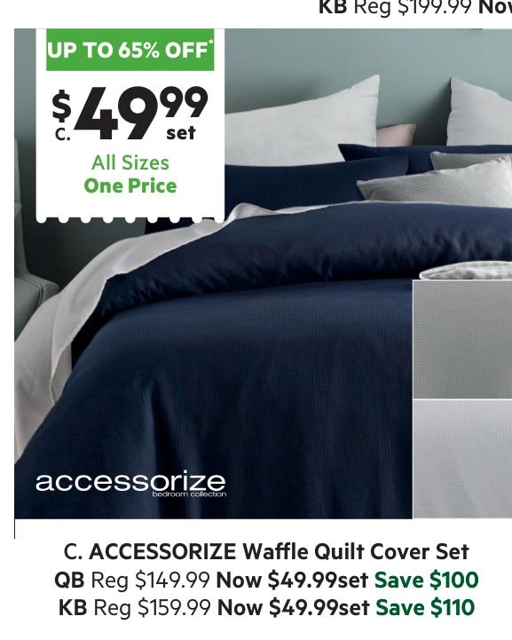 Accessorize Waffle Quilt Cover Set