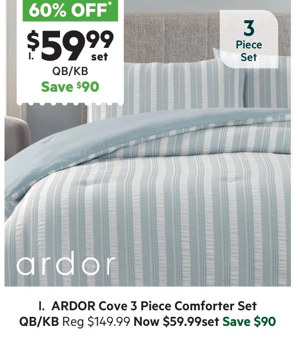 Ardor Cove 3 Piece Comforter Set Mineral Queen / King