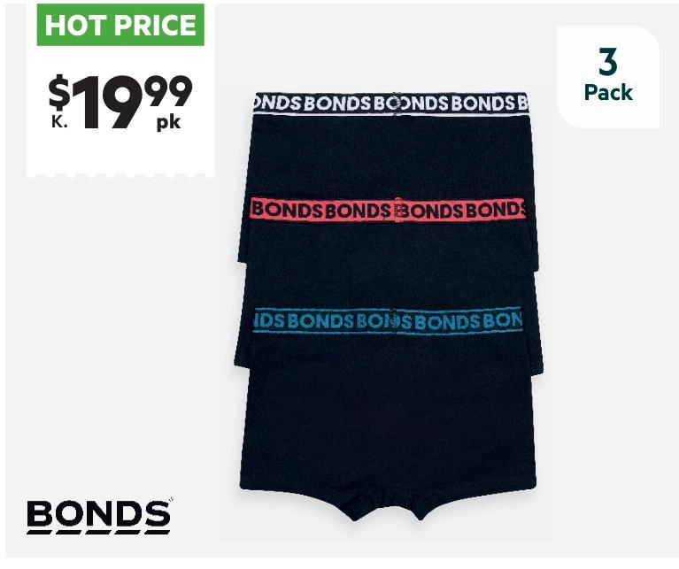 Bonds Men's Everyday Trunk 3 Pack Black