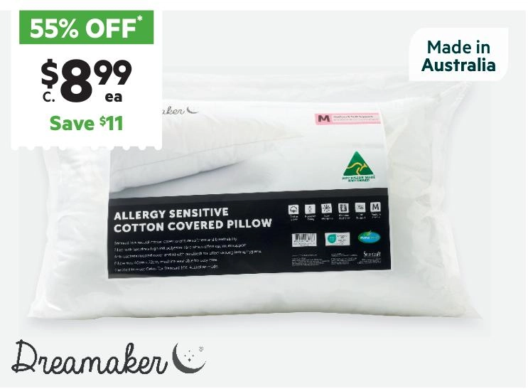 Dreamaker Allergy Sensitive Covered Pillow White Standard