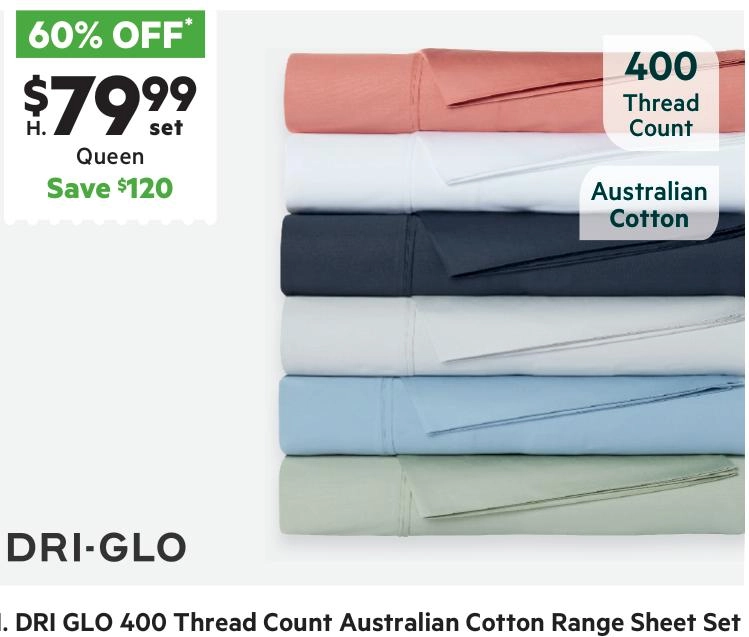 Dri Glo 400 Thread Count Australian Cotton Sheet Set