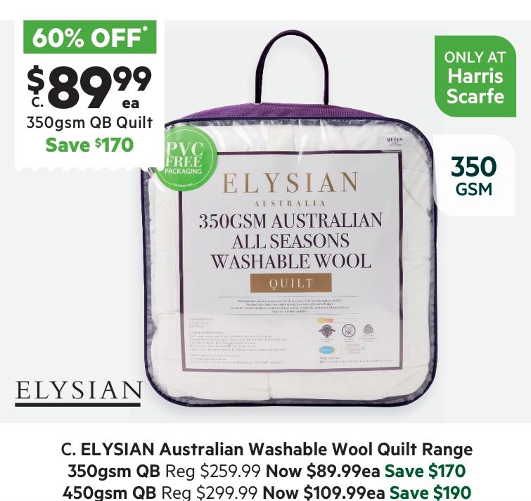 Elysian 350 GSM Australian Wash Wool Quilt White Queen