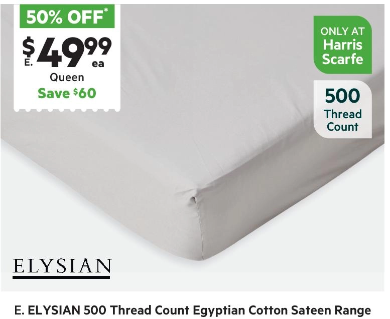 Elysian 500 Thread Count Egyptian Cotton Sateen Fitted Sheet White