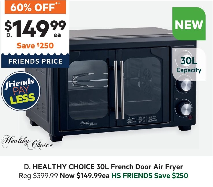 Healthy Choice 30L French Door Air Fryer