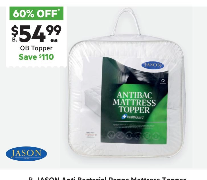 Jason Anti-Bacterial Mattress Topper White Queen