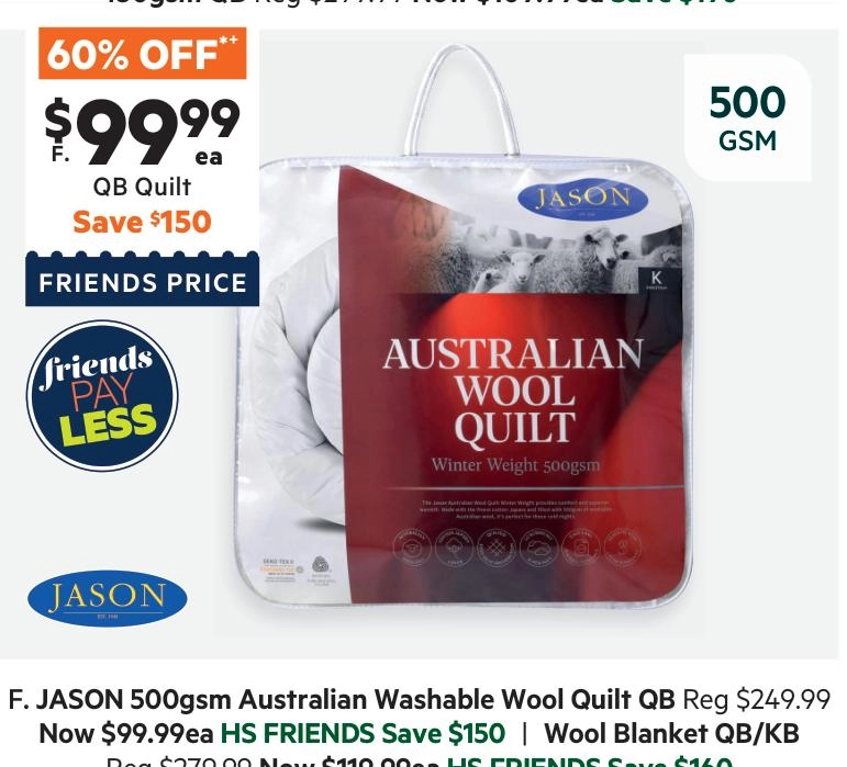 Jason Washable 500 GSM Australian Washable Wool Quilt Queen