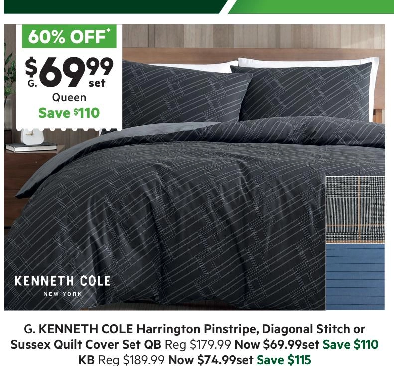 Kenneth Cole Diagonal Stitch Quilt Cover Set Black Multicoloured