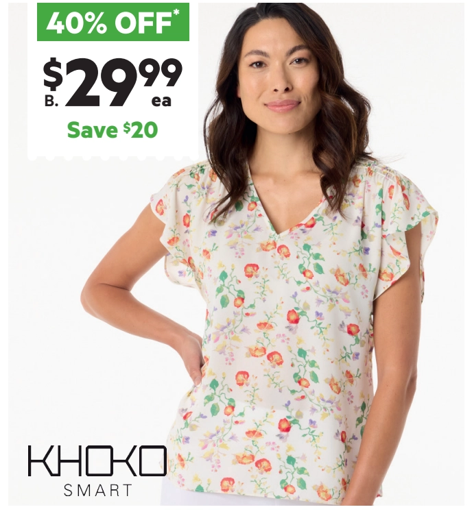 Khoko Smart Flutter Sleeve Poppy Floral Top