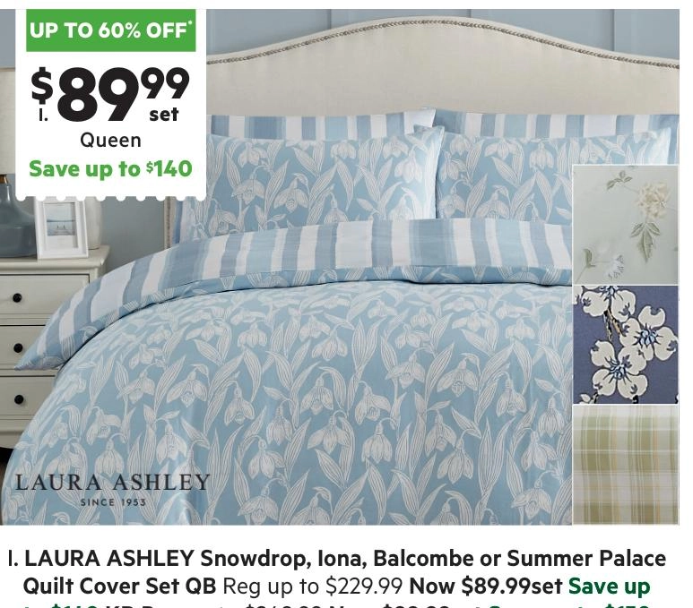 Laura Ashley Snowdrop Quilt Cover Set Sea Spray