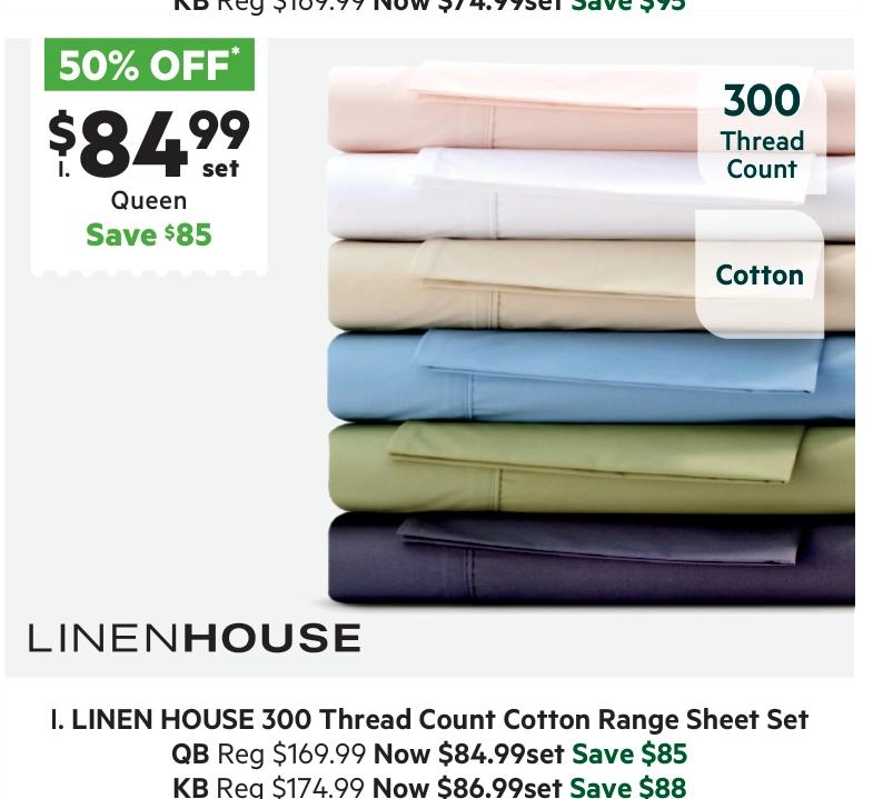 Linen House 300 Thread Count Cotton Sheet Set Linen