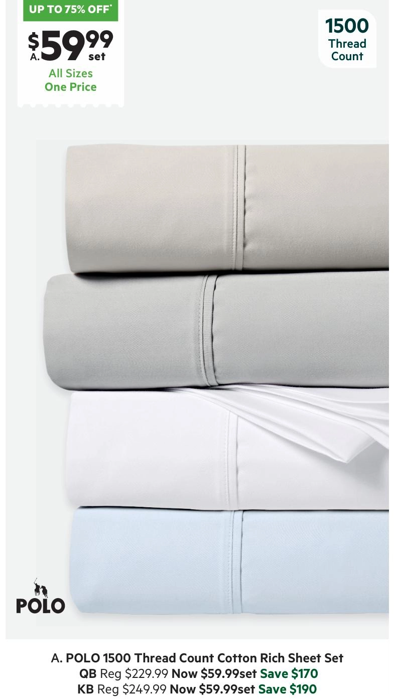 Polo 1500 Thread Count Cotton Rich Sheet Set