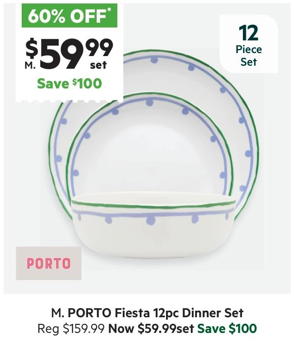 Porto Fiesta 12 Piece Dinner Set Lilac