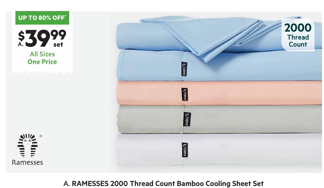 Ramesses 2000 Thread Count Bamboo Cooling Sheet Set