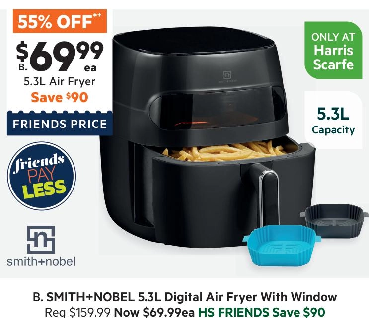 Smith + Nobel 5.3L Digital Air Fryer with Window Black