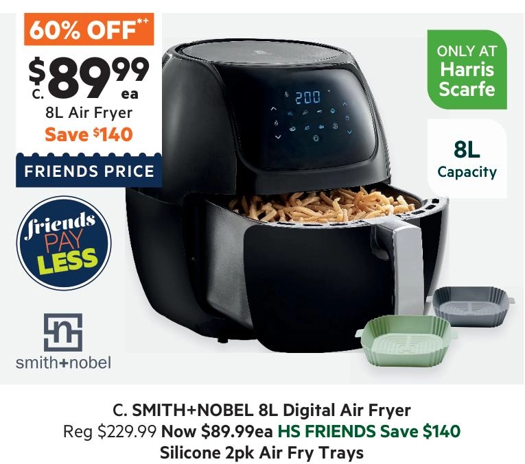 Smith + Nobel 8L Digital Air Fryer Black SN-KAF-8441