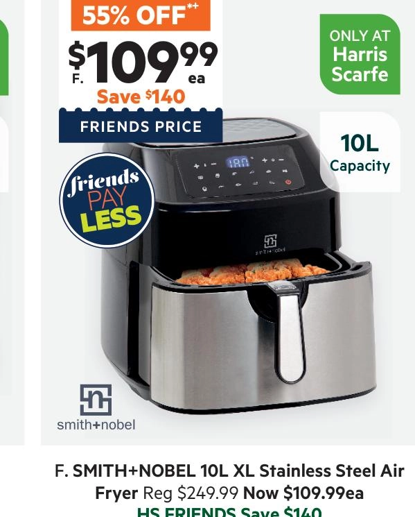 Smith & Nobel XL Air Fryer Stainless Steel/Black IA4126A