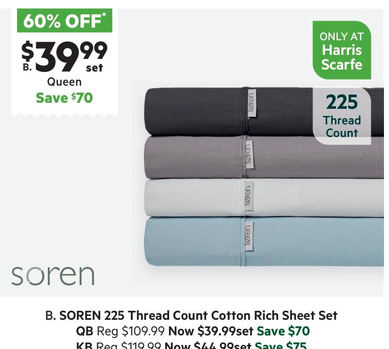 Soren 225 Thread Count Cotton Rich Sheet Set