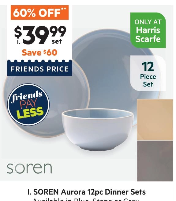 Soren Aurora 12 Piece Dinner Set Stone