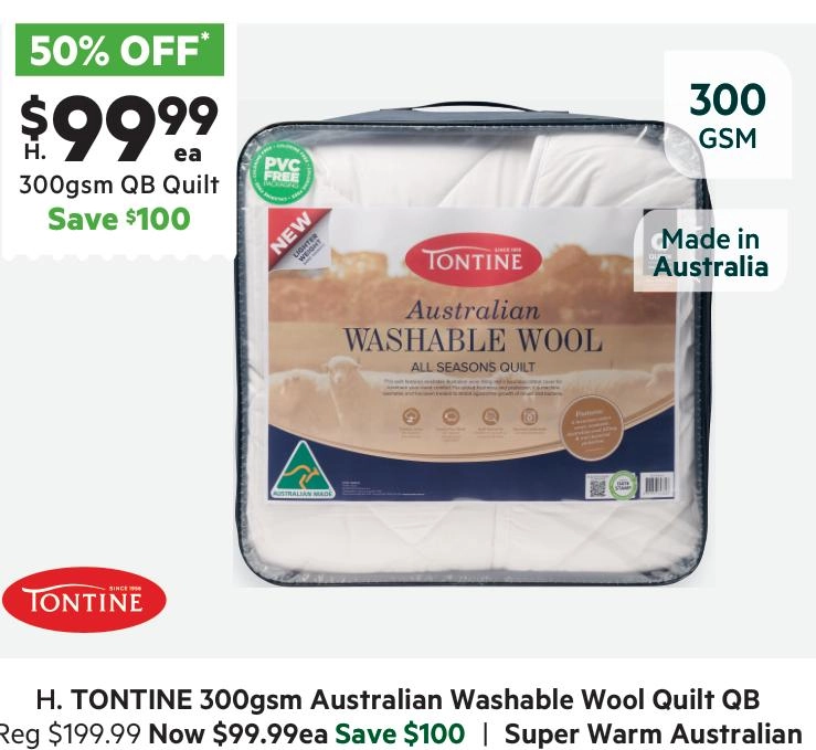 Tontine 300 GSM Australian Washable Wool Quilt Queen