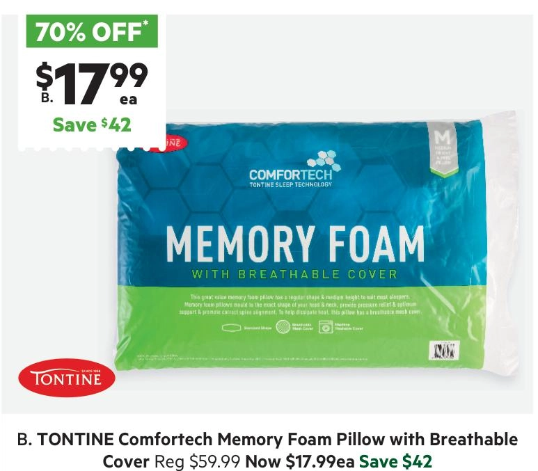 Tontine Comfortech Memory Foam Pillow White Standard