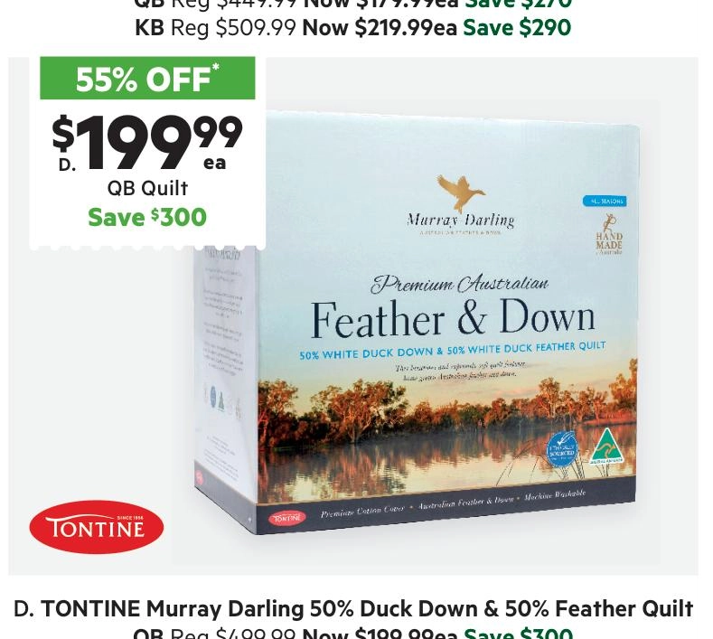 Tontine Murray Darling 50/50 Australian Feather & Down Quilt