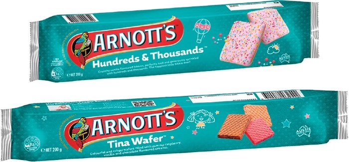 Arnott's Tina Wafer or Hundreds & Thousands Biscuits 200g