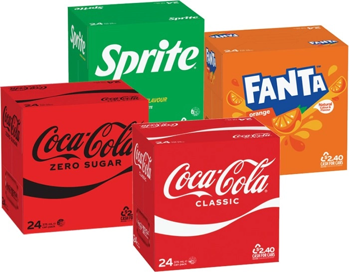 Coca-Cola, Fanta or Sprite Soft Drink 24x375mL