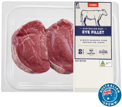 Coles Australian No Added Hormones Beef Eye Fillet Steak 450g