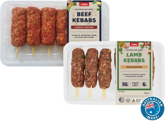 Coles Beef or Lamb Kebabs 450g