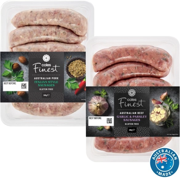 Coles Finest Sausages 450g-500g