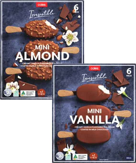 Coles Irresistible Ice Cream Mini 6 Pack 360mL