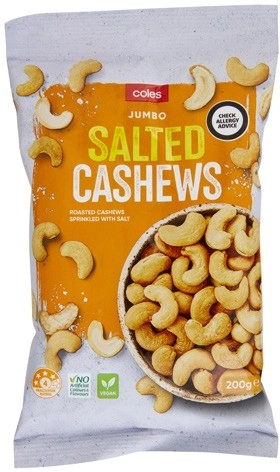 Coles Jumbo Salted Cashews 200g