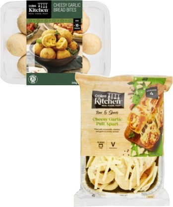 Coles Kitchen Cheesy Garlic Pull Apart 350g or Cheesy Garlic Bread Bites 200g