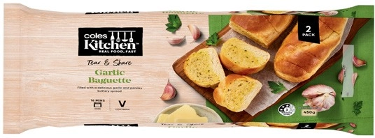 Coles Kitchen Garlic Baguette Twin Pack 450g