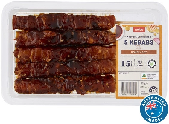 Coles RSPCA Approved Chicken Kebabs Honey & Soy 375g