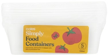 Coles Simply Food Containers 750mL 5 Pack