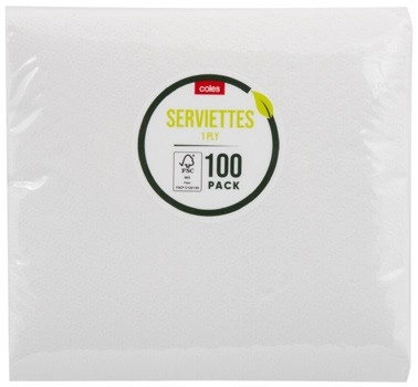 Coles White Serviettes 100 Pack