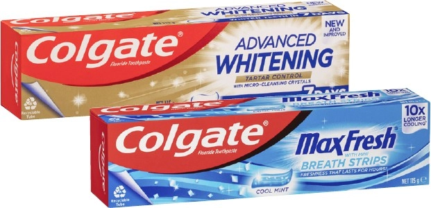 Colgate Advanced Whitening & Tartar or Max Fresh Toothpaste 115g