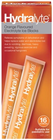 Hydralyte Orange Flavoured Electrolyte Ice Blocks 16 Pack^^