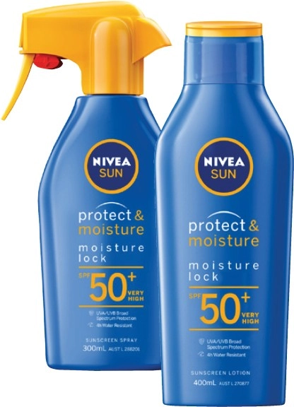 Nivea Sun Protect & Moisture Sunscreen Spray SPF50+ 300mL or Lotion 400mL^