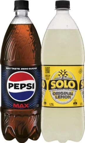 Pepsi or Solo Soft Drink 1.25 Litre