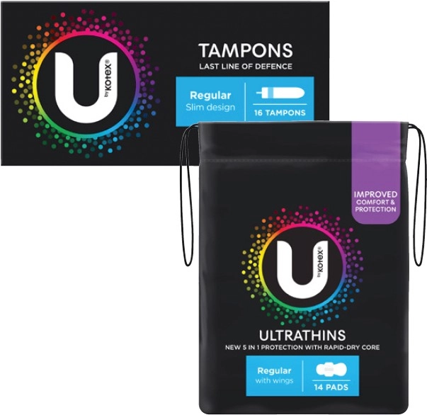 U By Kotex Pads Regular 14 Pack or Regular Tampons 16 Pack