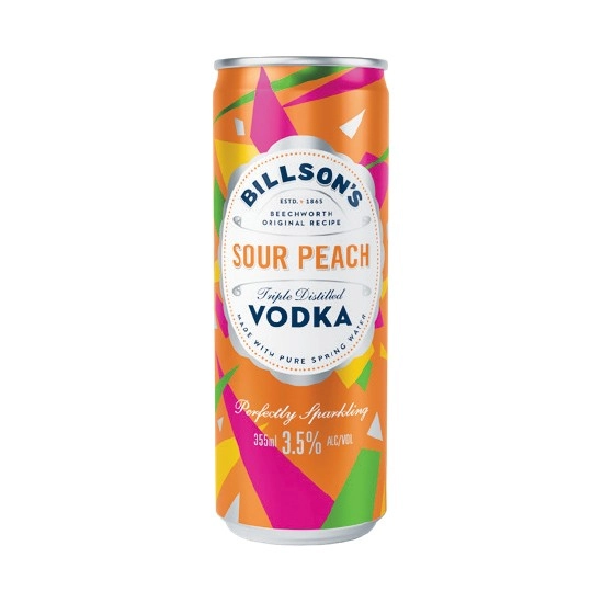 Billson’s Vodka & Sour Peach Cans 4x355ml