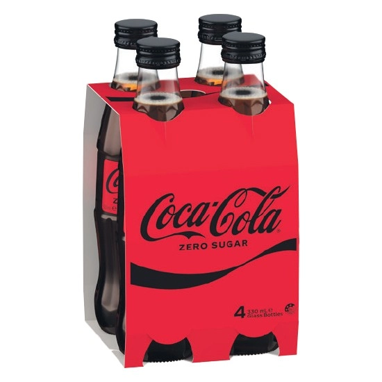 Coca-Cola Classic or Zero Sugar Soft Drink Glass Bottle Varieties 4 x 330ml