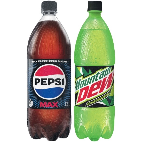 Pepsi, Solo, Mountain Dew or Schweppes Lemonade Soft Drink Varieties 1.25 Litre