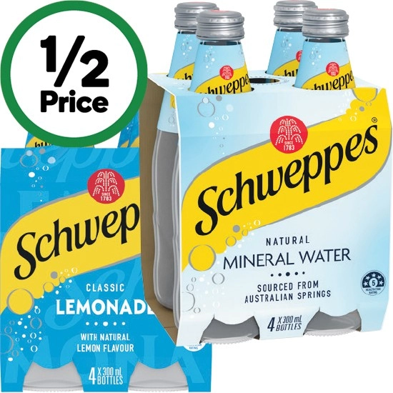 Schweppes Mixers or Mineral Water 4 x 300ml