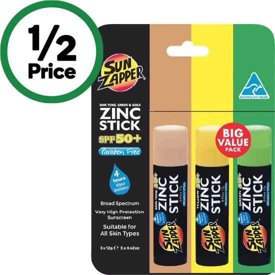 Sun Zapper SPF50+ Zinc Sticks 12g x Pk 3#